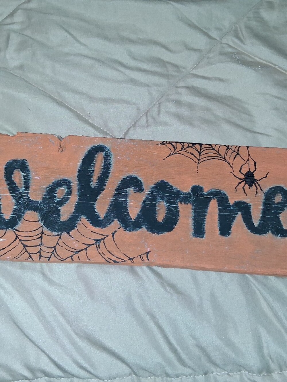 Hand-Painted Orange 'Welcome' Wooden Sign with Black Lettering